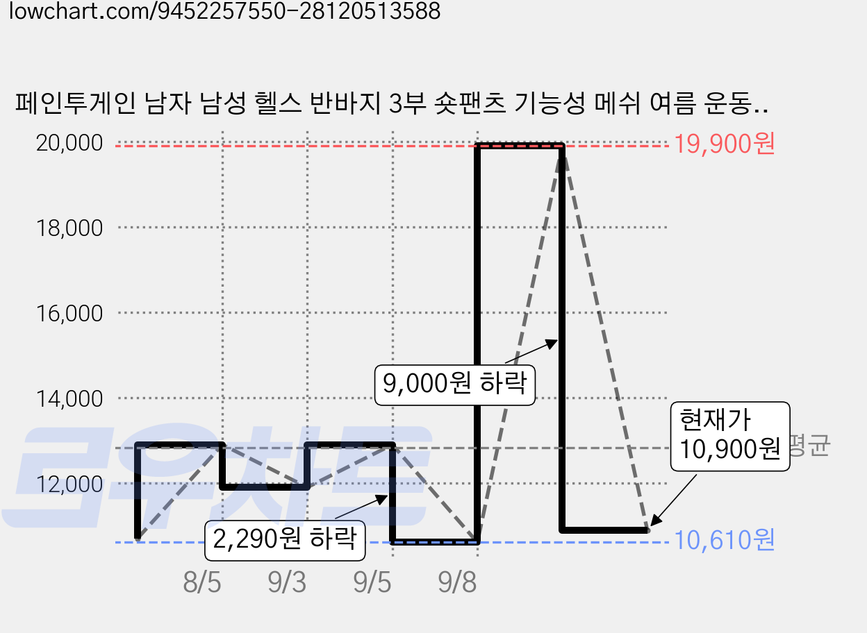 페인투게인 남자 남성 헬스 반바지 3부 숏팬츠 기능성 메쉬 여름 운동복 러닝 스쿼트 머슬핏 짐웨어 men shorts 가격 변동 차트, 현재가 10,900원, 관측 최저가 10,610원