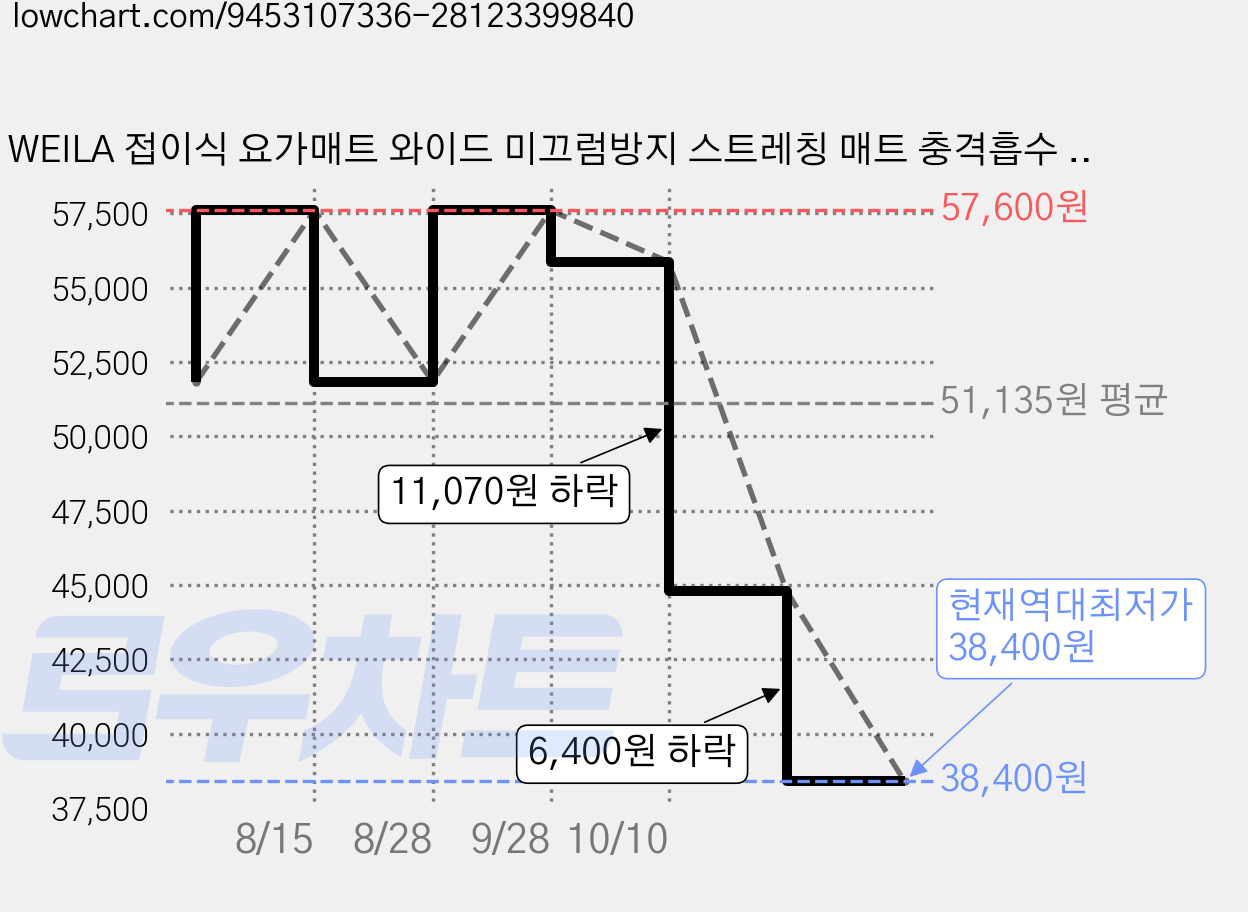 WEILA 접이식 요가매트 와이드 미끄럼방지 스트레칭 매트 충격흡수 실내 운동 매트, 1개, 핑크 가격 변동 차트, 현재가 38,400원, 역대최저가