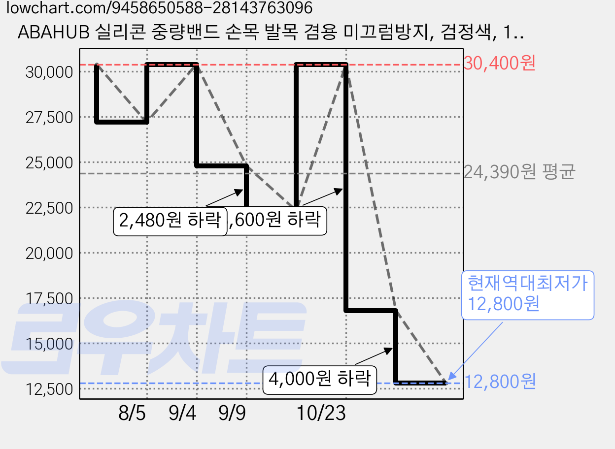 ABAHUB 실리콘 중량밴드 손목 발목 겸용 미끄럼방지, 검정색, 1kg 가격 변동 차트, 현재가 12,800원, 역대최저가