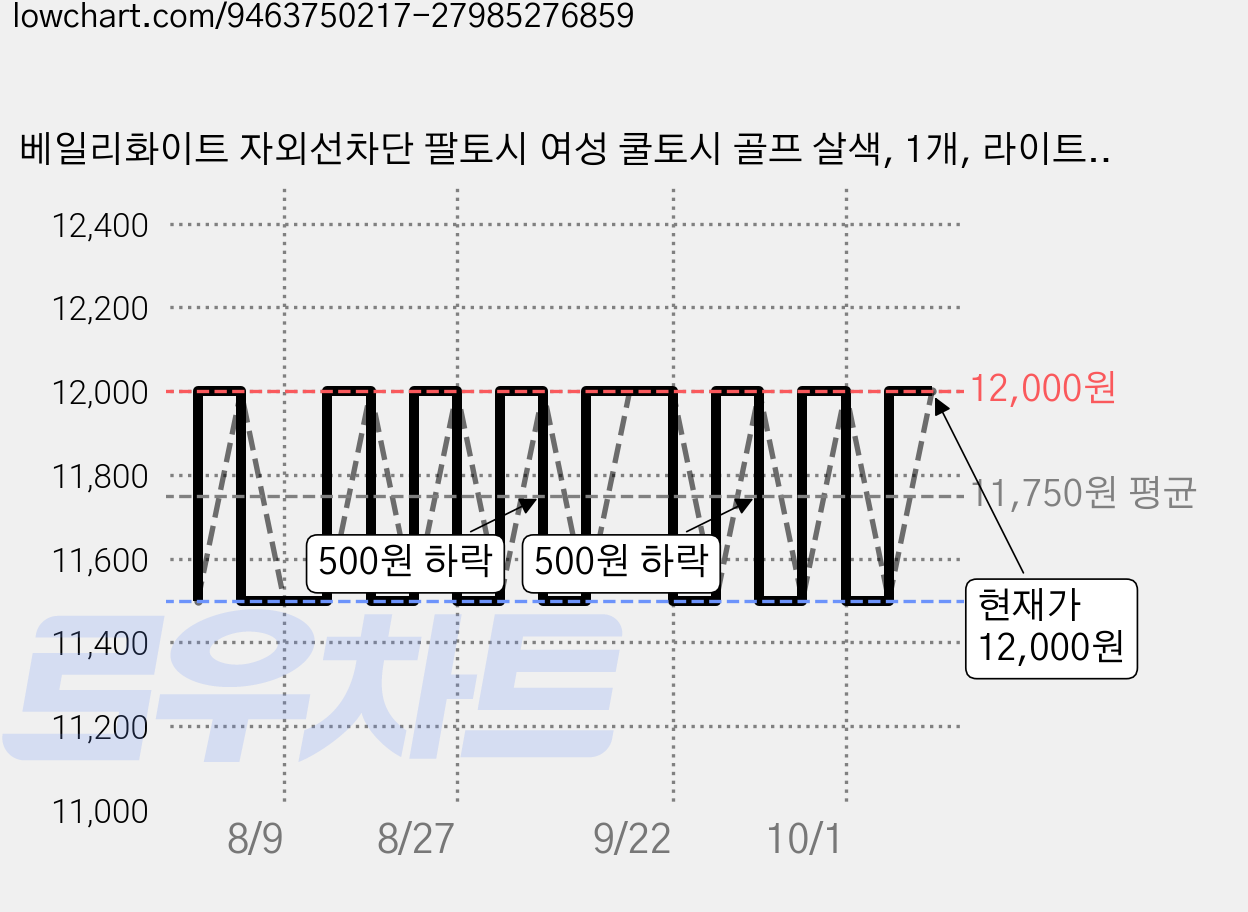 베일리화이트 자외선차단 팔토시 여성 쿨토시 골프 살색, 1개, 라이트스킨 가격 변동 차트, 현재가 12,000원, 관측 최저가 11,500원