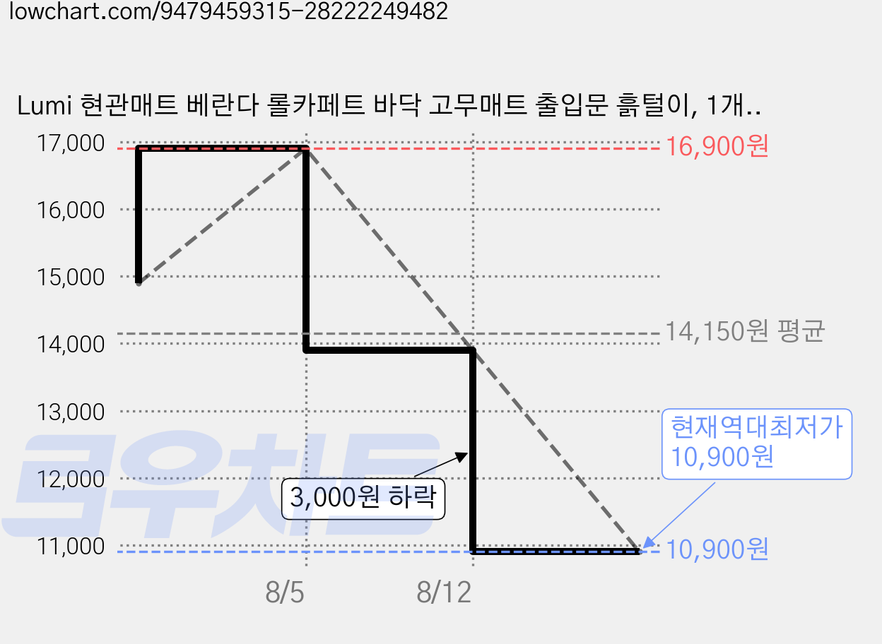 Lumi 현관매트 베란다 롤카페트 바닥 고무매트 출입문 흙털이, 1개, 다크 그레이 가격 변동 차트, 현재가 10,900원, 역대최저가