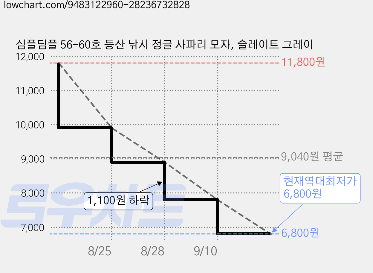 심플딤플 56-60호 등산 낚시 정글 사파리 모자, 슬레이트 그레이 가격 변동 차트, 현재가 6,800원, 역대최저가