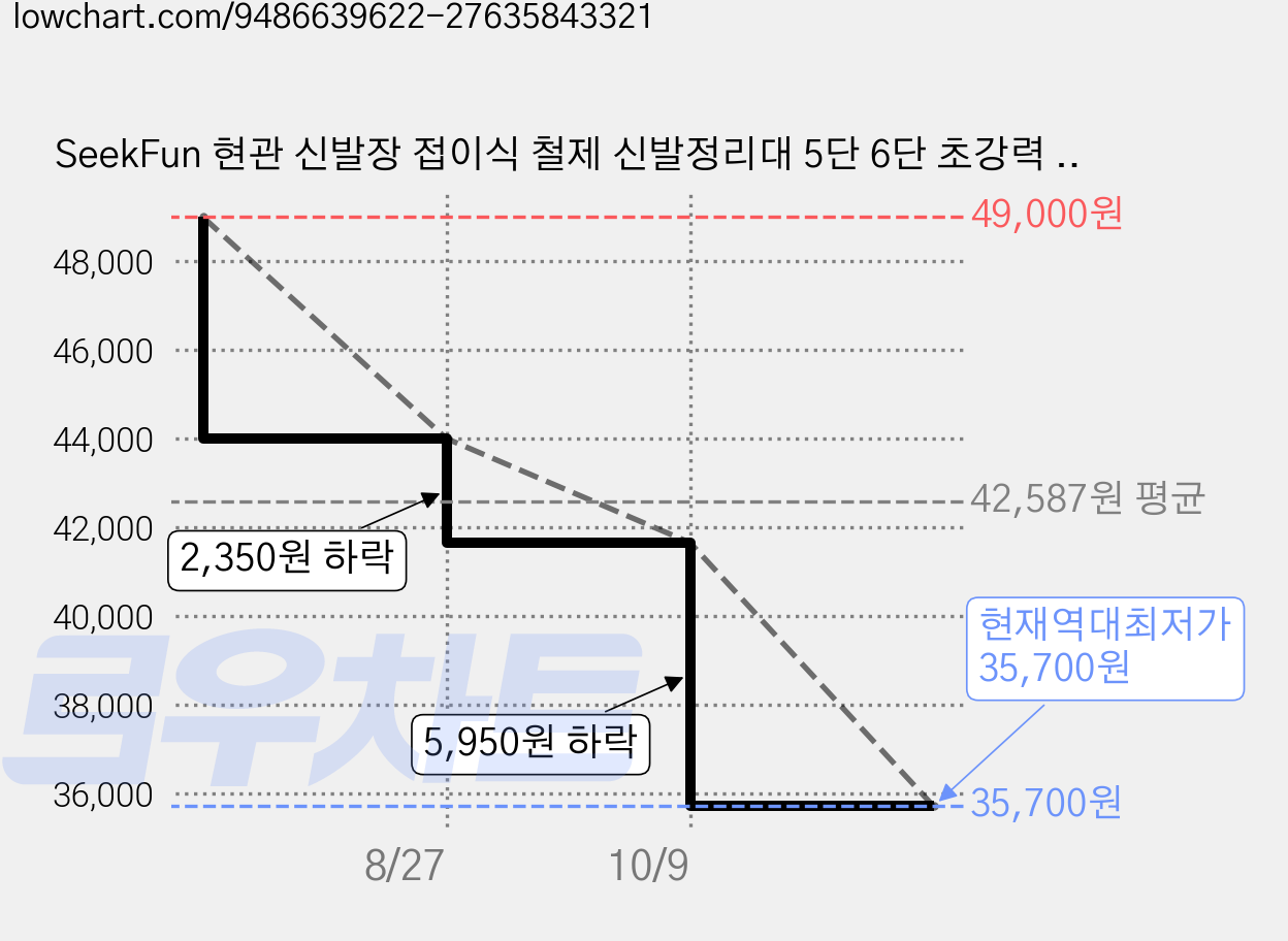 SeekFun 현관 신발장 접이식 철제 신발정리대 5단 6단 초강력 내하중 구조 블랙 화이트 80cm 100cm, 1개, 블랙100 가격 변동 차트, 현재가 35,700원, 역대최저가