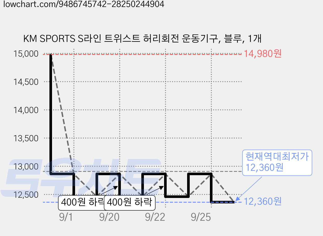 KM SPORTS S라인 트위스트 허리회전 운동기구, 블루, 1개 가격 변동 차트, 현재가 12,360원, 역대최저가