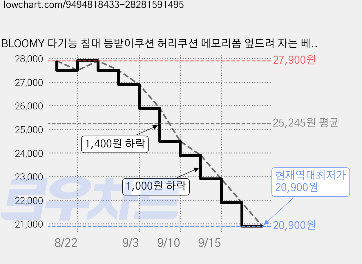 BLOOMY 다기능 침대 등받이쿠션 허리쿠션 메모리폼 엎드려 자는 베개 높이조절 다리베개 냉감 수면쿠션 편안한 시원함 제공, 그레이 가격 변동 차트, 현재가 20,900원, 역대최저가