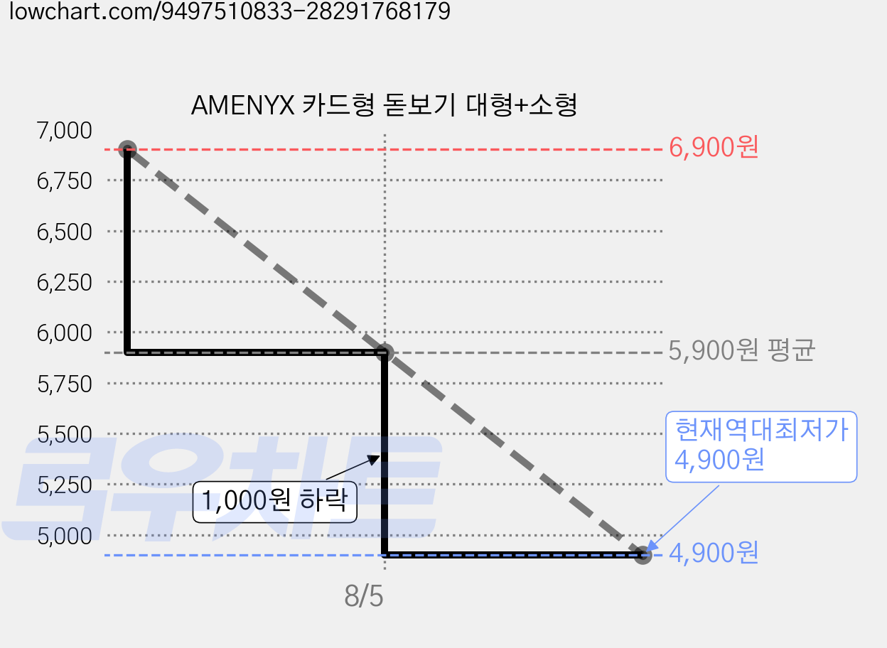 AMENYX 카드형 돋보기 대형+소형 가격 변동 차트, 현재가 4,900원, 역대최저가