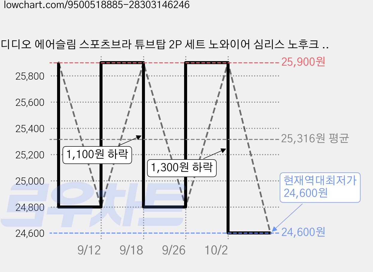 디디오 에어슬림 스포츠브라 튜브탑 2P 세트 노와이어 심리스 노후크 스트랩 브라렛 가격 변동 차트, 현재가 24,600원, 역대최저가
