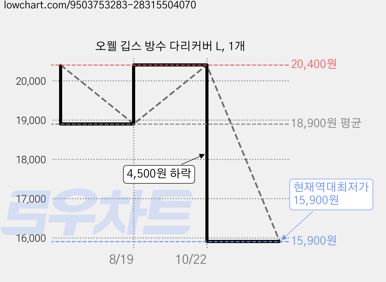 오웰 깁스 방수 다리커버 L, 1개 가격 변동 차트, 현재가 15,900원, 역대최저가