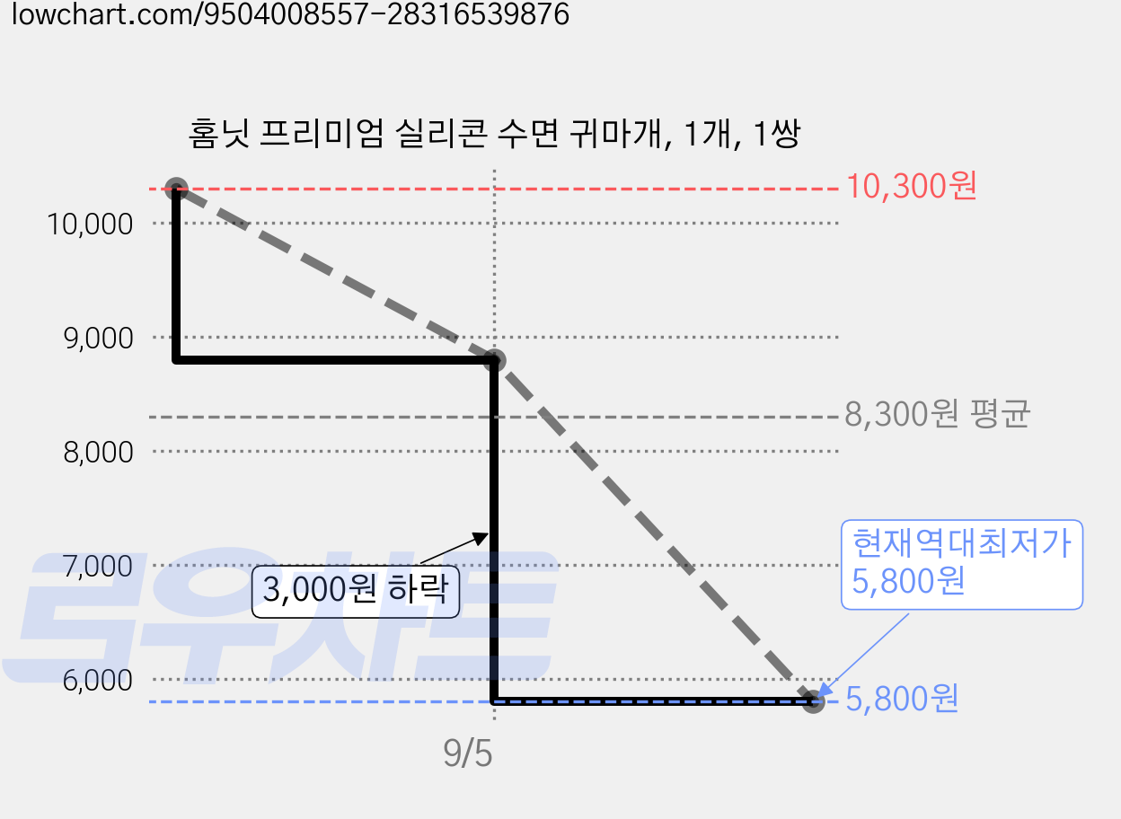 홈닛 프리미엄 실리콘 수면 귀마개, 1개, 1쌍 가격 변동 차트, 현재가 5,800원, 역대최저가