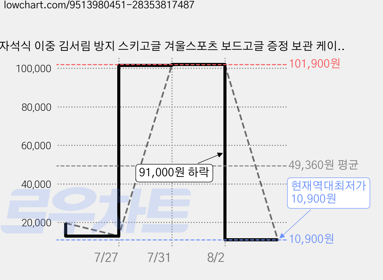 자석식 이중 김서림 방지 스키고글 겨울스포츠 보드고글 증정 보관 케이스, 1개, 빨간색 가격 변동 차트, 현재가 10,900원, 역대최저가