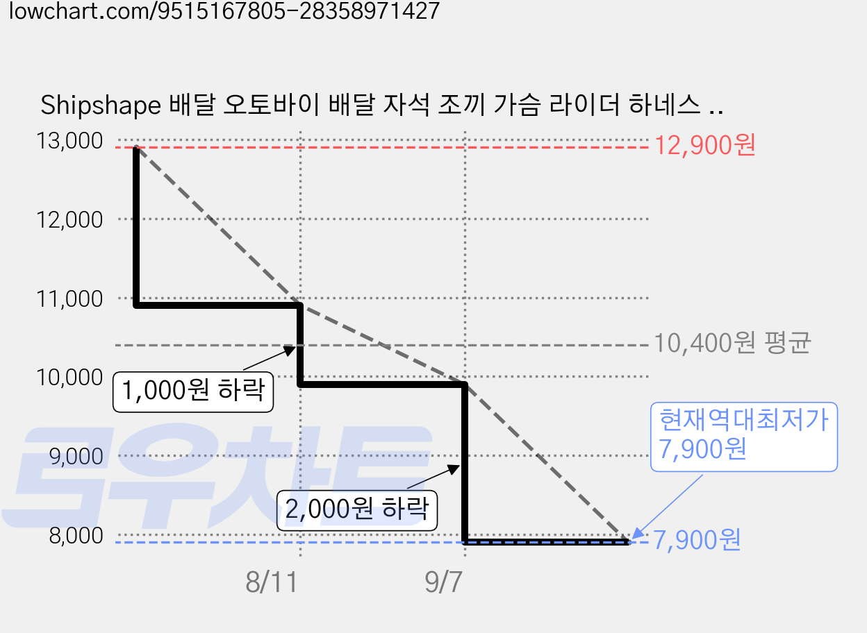 Shipshape 배달 오토바이 배달 자석 조끼 가슴 라이더 하네스 수납가방, 다크그레이 가격 변동 차트, 현재가 7,900원, 역대최저가