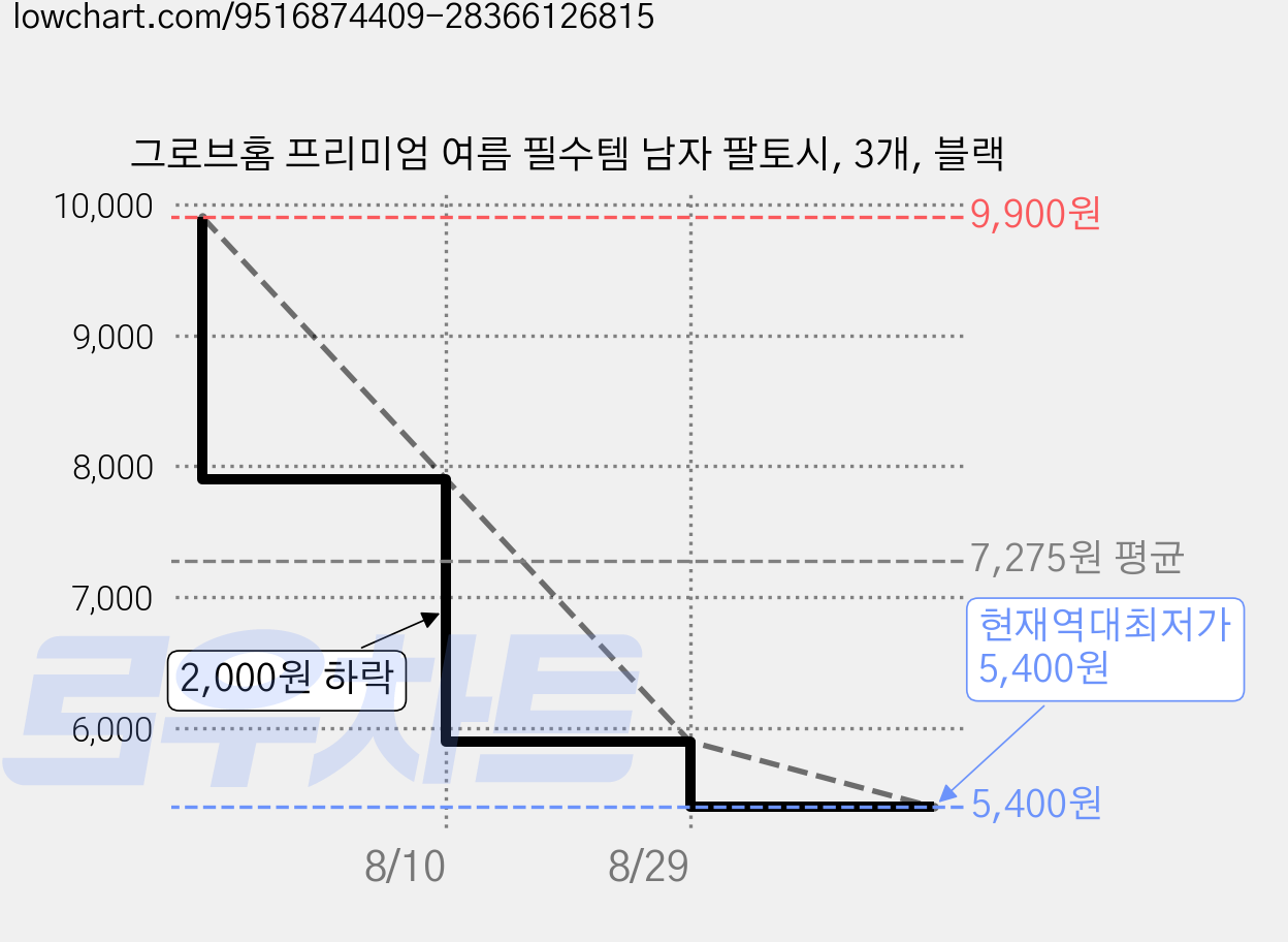그로브홈 프리미엄 여름 필수템 남자 팔토시, 3개, 블랙 가격 변동 차트, 현재가 5,400원, 역대최저가