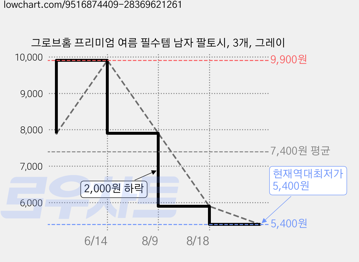 그로브홈 프리미엄 여름 필수템 남자 팔토시, 3개, 그레이 가격 변동 차트, 현재가 5,400원, 역대최저가