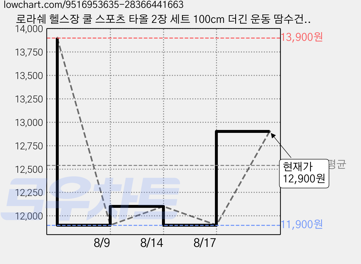 로라쉐 헬스장 쿨 스포츠 타올 2장 세트 100cm 더긴 운동 땀수건, 2개, 아이스 오션 블루 가격 변동 차트, 현재가 12,900원, 관측 최저가 8,900원
