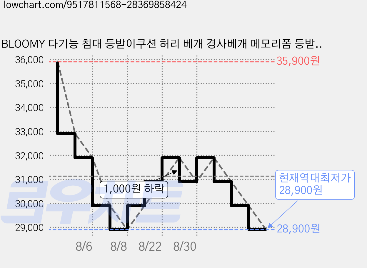 BLOOMY 다기능 침대 등받이쿠션 허리 베개 경사베개 메모리폼 등받이쿠션 다리베개 수면쿠션 통기성 편안한 쿠션, 블랙 가격 변동 차트, 현재가 28,900원, 역대최저가