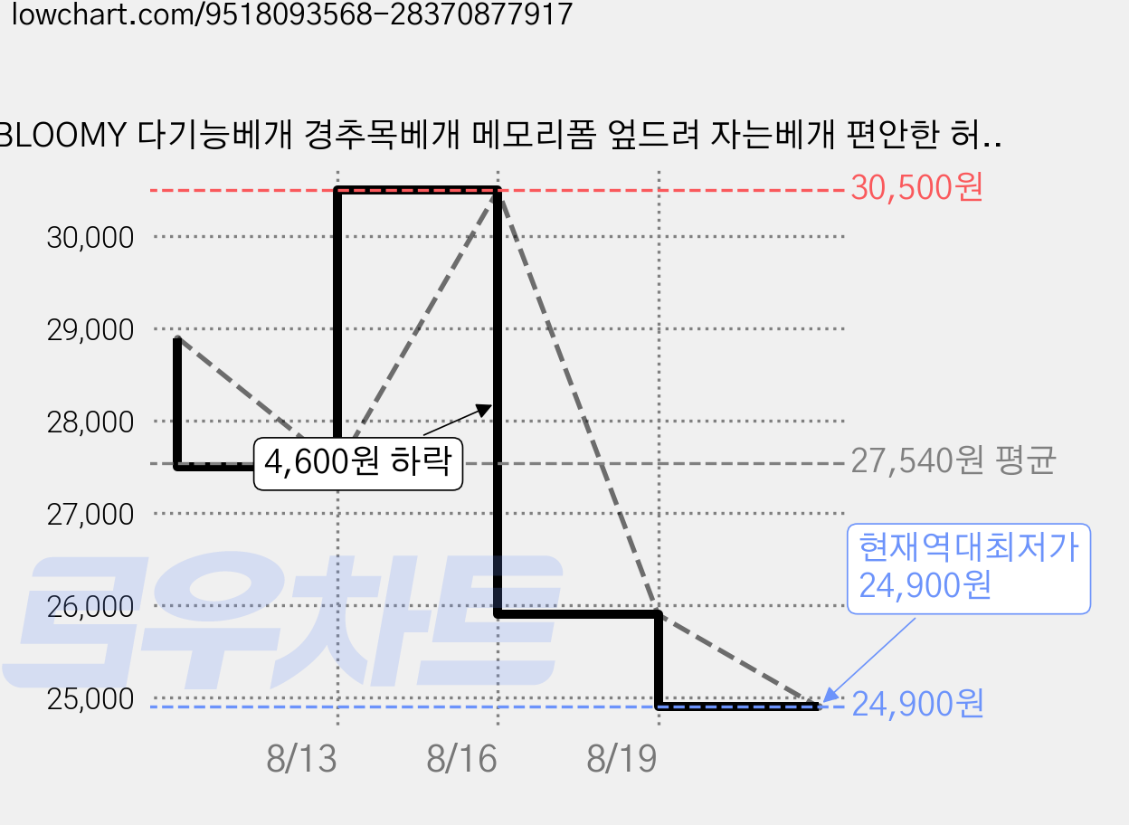 BLOOMY 다기능베개 경추목베개 메모리폼 엎드려 자는베개 편안한 허리쿠션 다리베개 냉감 등받이쿠션 수면 베개, 1개, 그레이 가격 변동 차트, 현재가 24,900원, 역대최저가