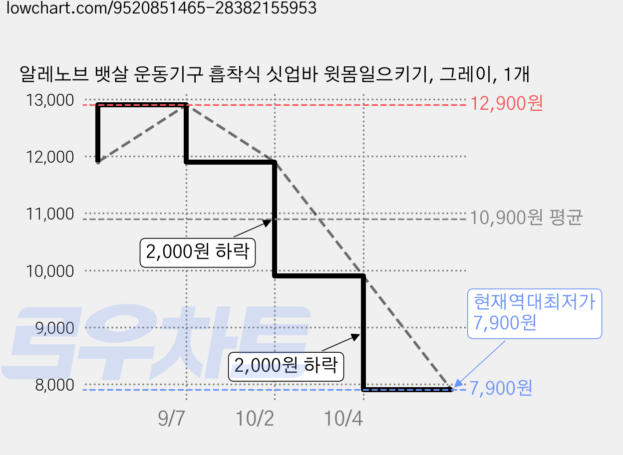알레노브 뱃살 운동기구 흡착식 싯업바 윗몸일으키기, 그레이, 1개 가격 변동 차트, 현재가 7,900원, 역대최저가