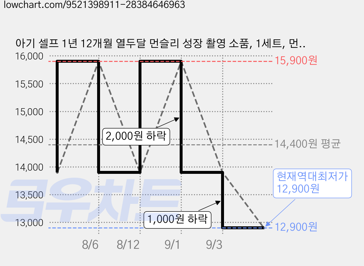 아기 셀프 1년 12개월 열두달 먼슬리 성장 촬영 소품, 1세트, 먼슬리촬영세트 가격 변동 차트, 현재가 12,900원, 역대최저가