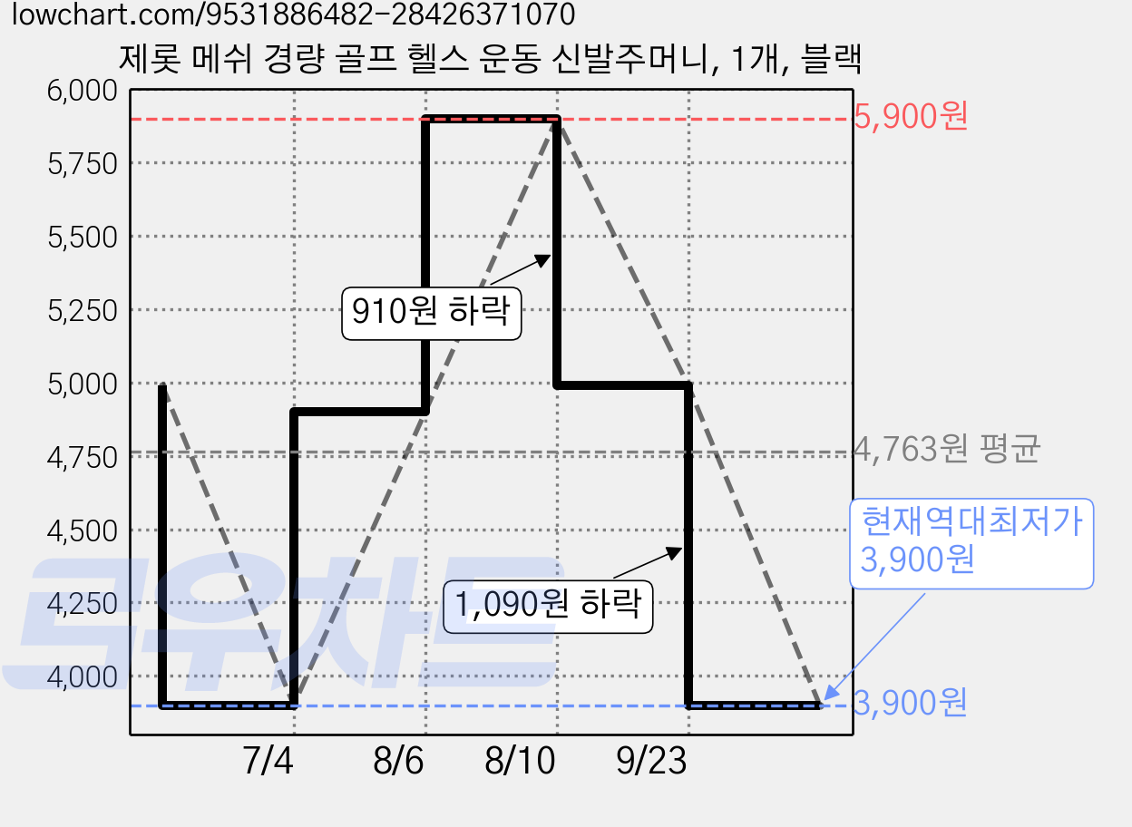 제롯 메쉬 경량 골프 헬스 운동 신발주머니, 1개, 블랙 가격 변동 차트, 현재가 3,900원, 역대최저가