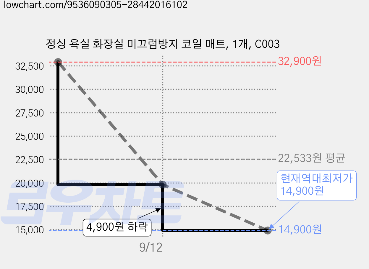 정싱 욕실 화장실 미끄럼방지 코일 매트, 1개, C003 가격 변동 차트, 현재가 14,900원, 역대최저가