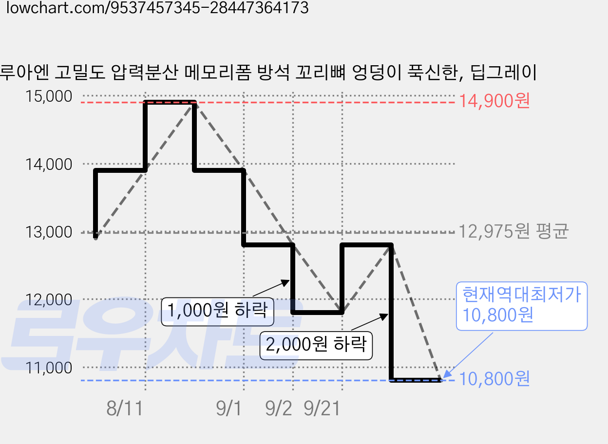 루아엔 고밀도 압력분산 메모리폼 방석 꼬리뼈 엉덩이 푹신한, 딥그레이 가격 변동 차트, 현재가 10,800원, 역대최저가