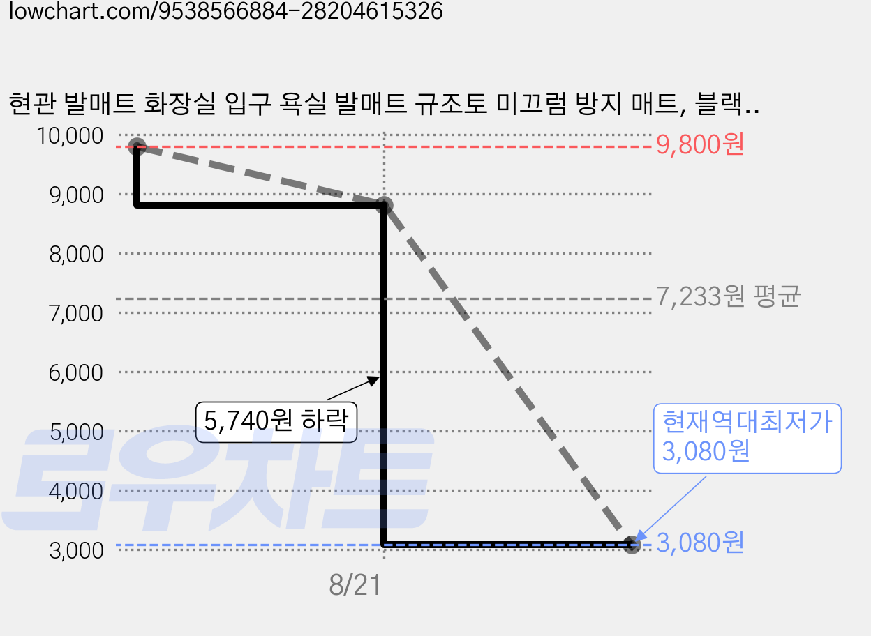현관 발매트 화장실 입구 욕실 발매트 규조토 미끄럼 방지 매트, 블랙, 1개 가격 변동 차트, 현재가 3,080원, 역대최저가