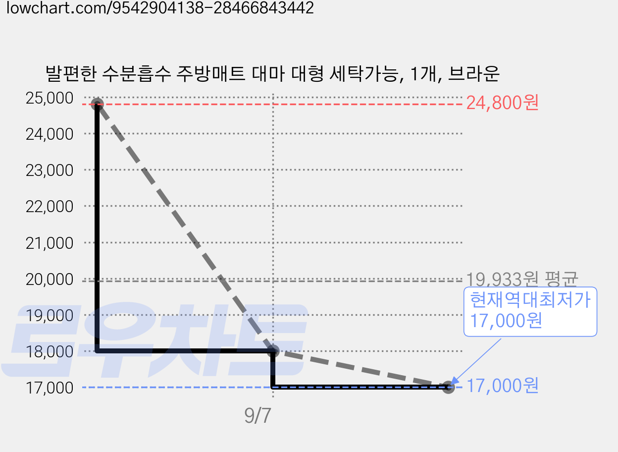 발편한 수분흡수 주방매트 대마 대형 세탁가능, 1개, 브라운 가격 변동 차트, 현재가 17,000원, 역대최저가