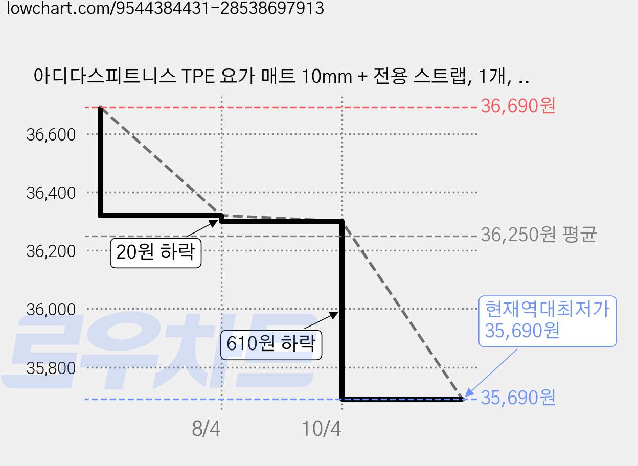 아디다스피트니스 TPE 요가 매트 10mm + 전용 스트랩, 1개, 블랙 가격 변동 차트, 현재가 35,690원, 역대최저가