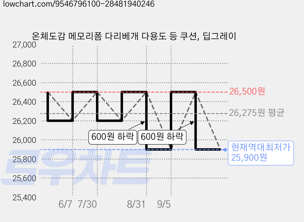 온체도감 메모리폼 다리베개 다용도 등 쿠션, 딥그레이 가격 변동 차트, 현재가 25,900원, 역대최저가