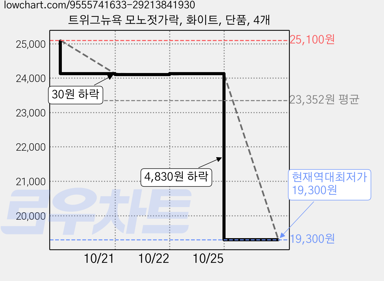 트위그뉴욕 모노젓가락, 화이트, 단품, 4개 가격 변동 차트, 현재가 19,300원, 역대최저가