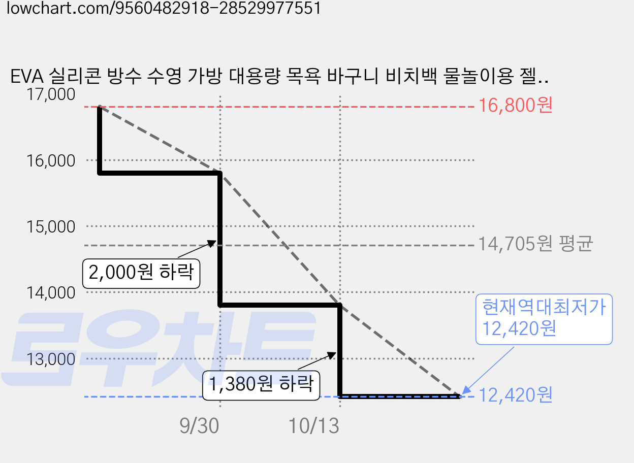 EVA 실리콘 방수 수영 가방 대용량 목욕 바구니 비치백 물놀이용 젤리백, 블랙 가격 변동 차트, 현재가 12,420원, 역대최저가