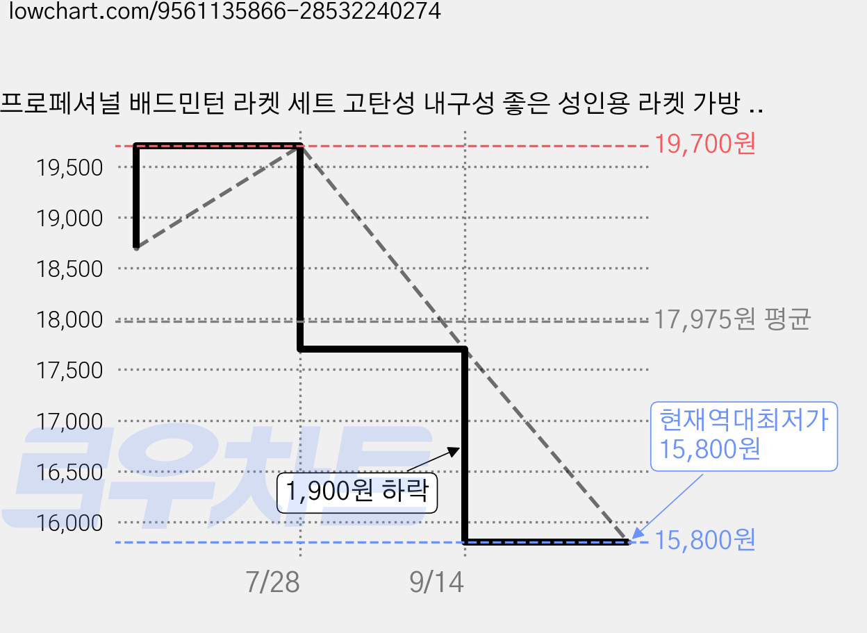프로페셔널 배드민턴 라켓 세트 고탄성 내구성 좋은 성인용 라켓 가방 포함 스타일리시 디자인, 1개, PK-1 가격 변동 차트, 현재가 15,800원, 역대최저가