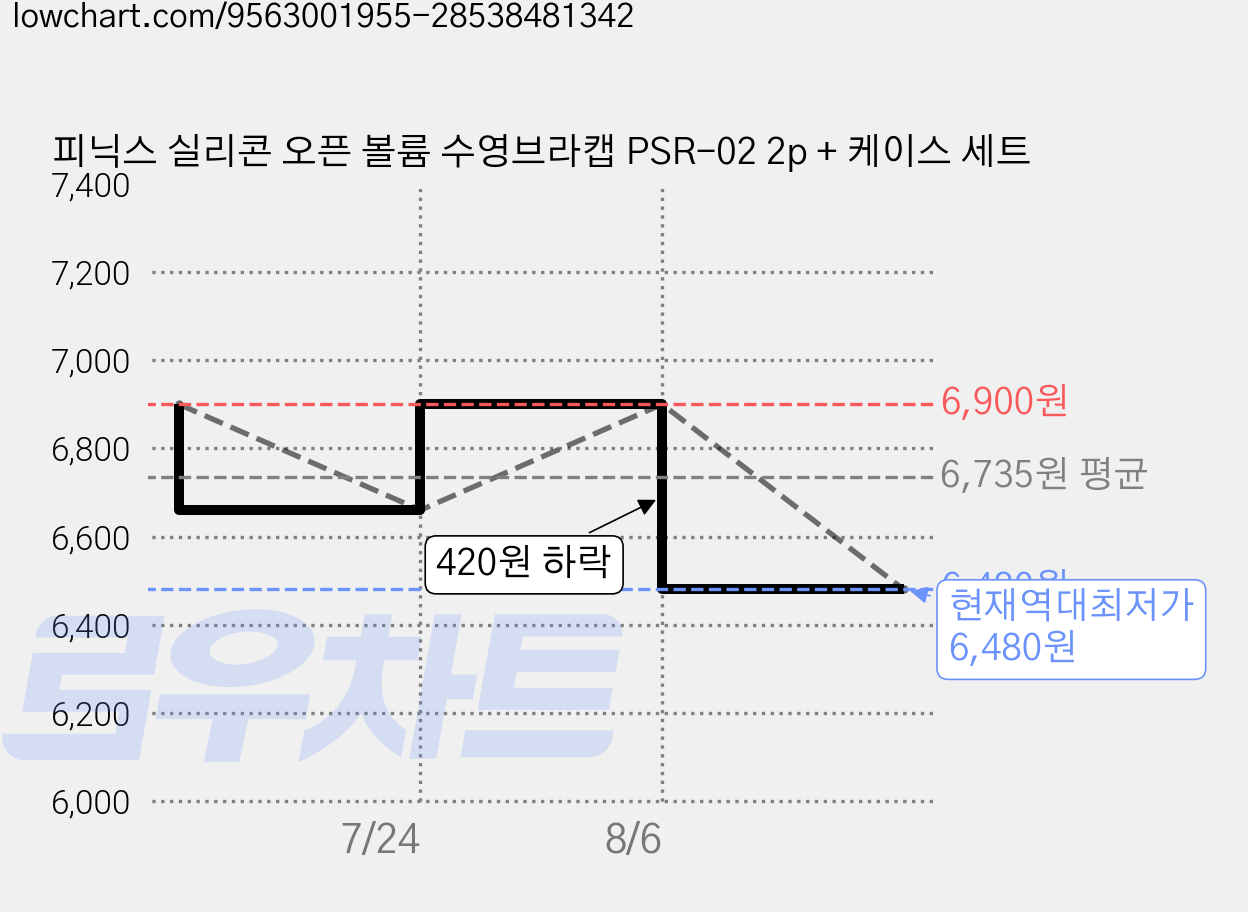 피닉스 실리콘 오픈 볼륨 수영브라캡 PSR-02 2p + 케이스 세트 가격 변동 차트, 현재가 6,480원, 역대최저가