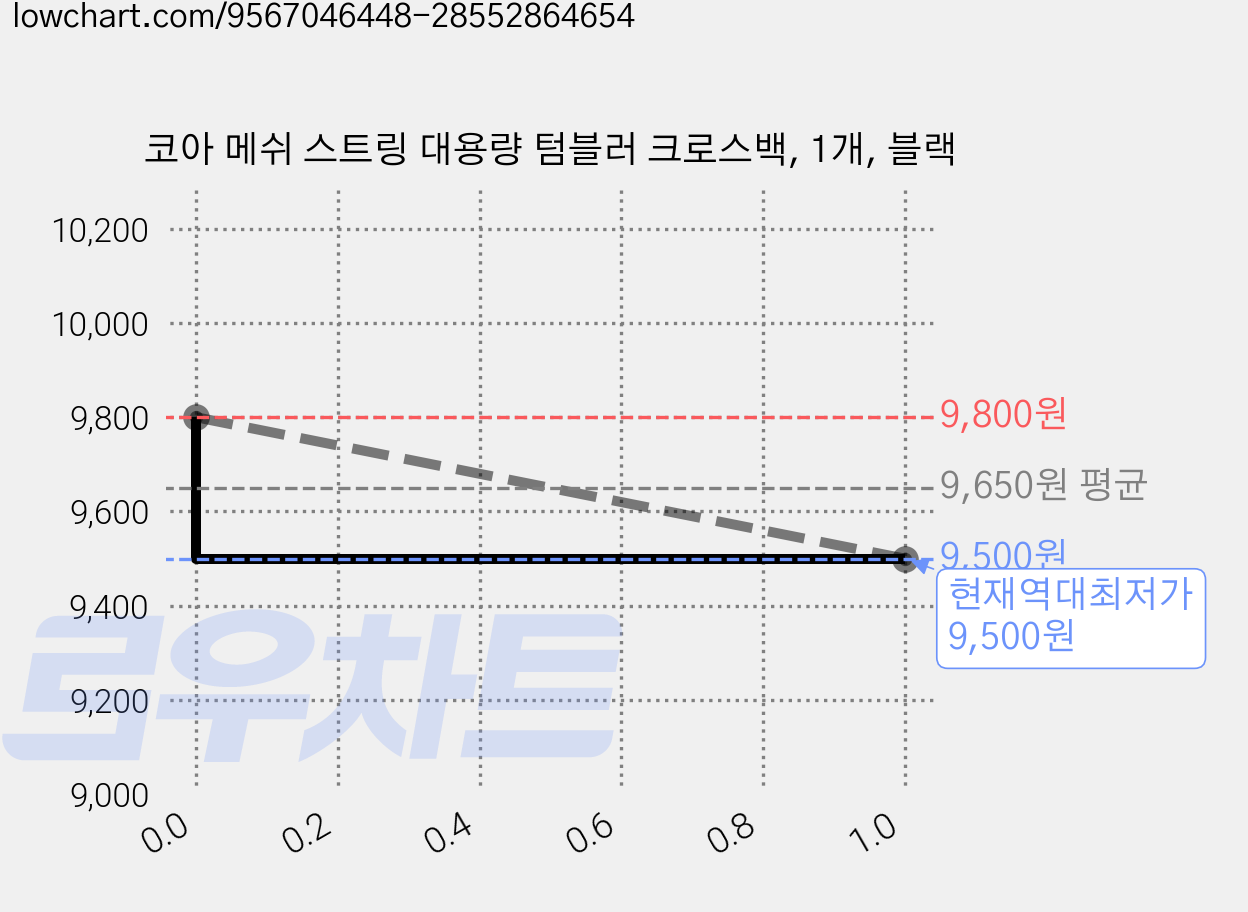 코아 메쉬 스트링 대용량 텀블러 크로스백, 1개, 블랙 가격 변동 차트, 현재가 9,500원, 역대최저가