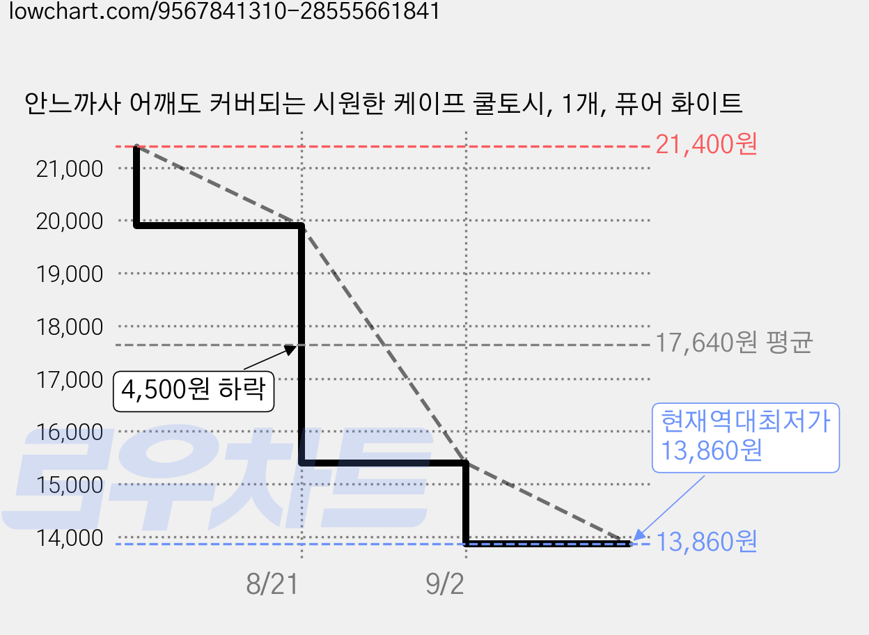 안느까사 어깨도 커버되는 시원한 케이프 쿨토시, 1개, 퓨어 화이트 가격 변동 차트, 현재가 13,860원, 역대최저가