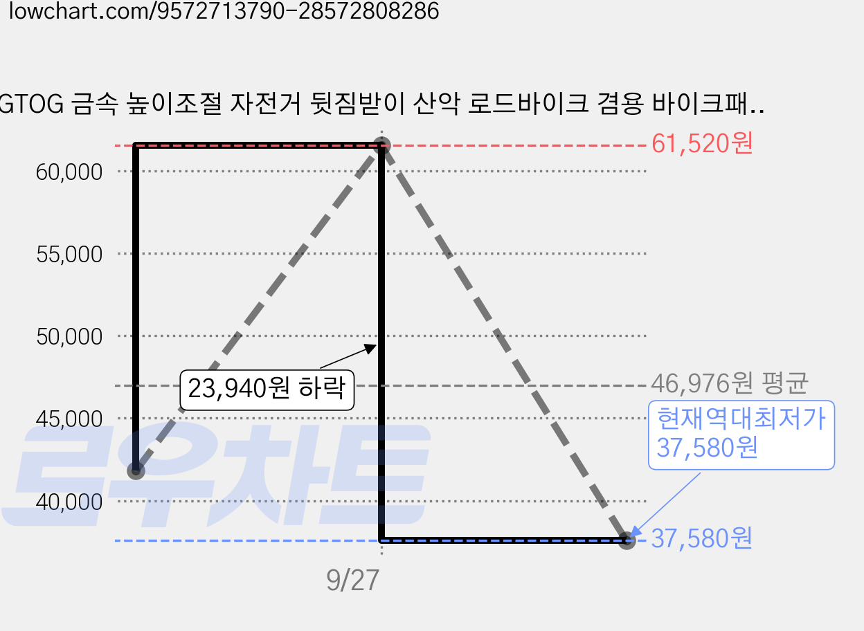 GTOG 금속 높이조절 자전거 뒷짐받이 산악 로드바이크 겸용 바이크패킹 짐 거치대, 1개, 검정 가격 변동 차트, 현재가 37,580원, 역대최저가
