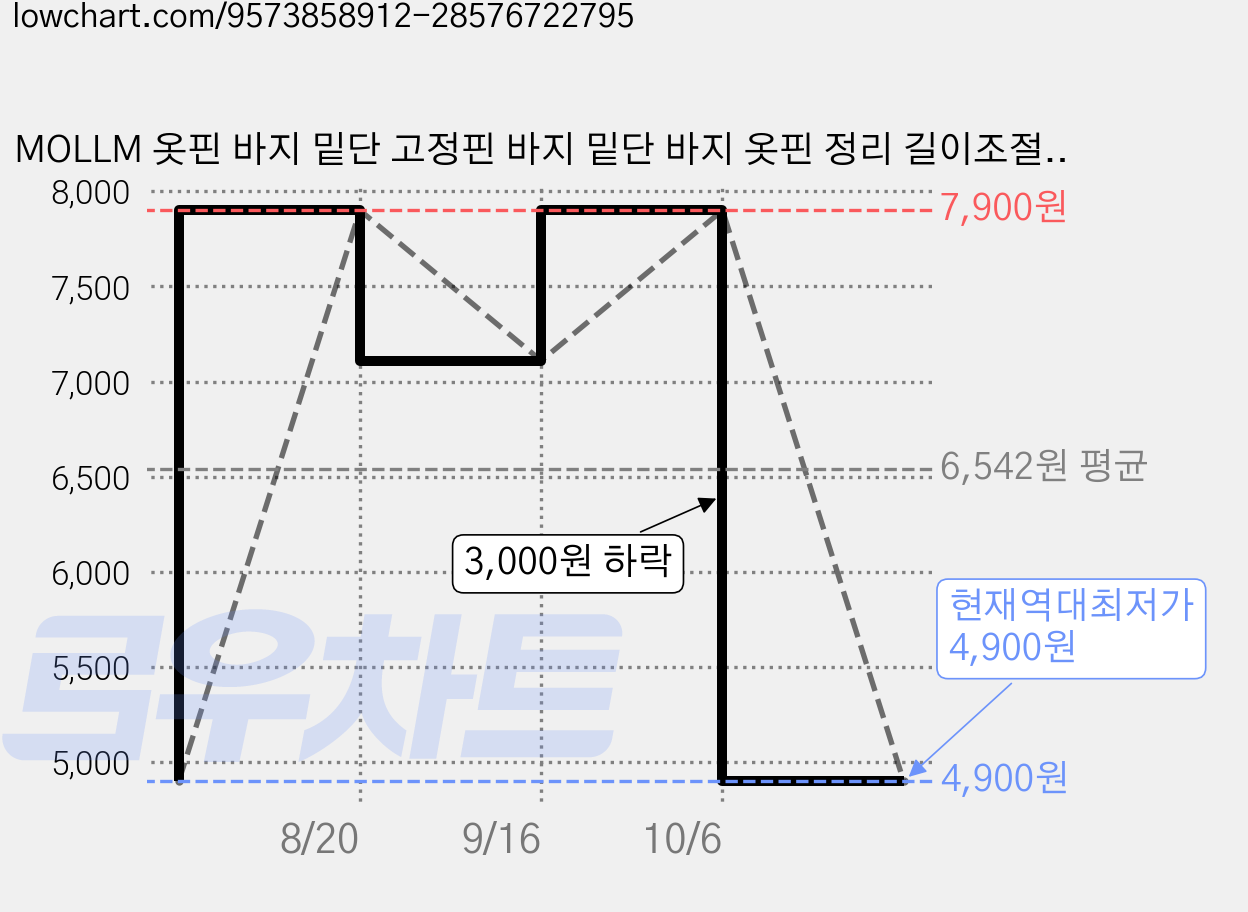 MOLLM 옷핀 바지 밑단 고정핀 바지 밑단 바지 옷핀 정리 길이조절 클립 M3256, 10개, 투명 가격 변동 차트, 현재가 4,900원, 역대최저가