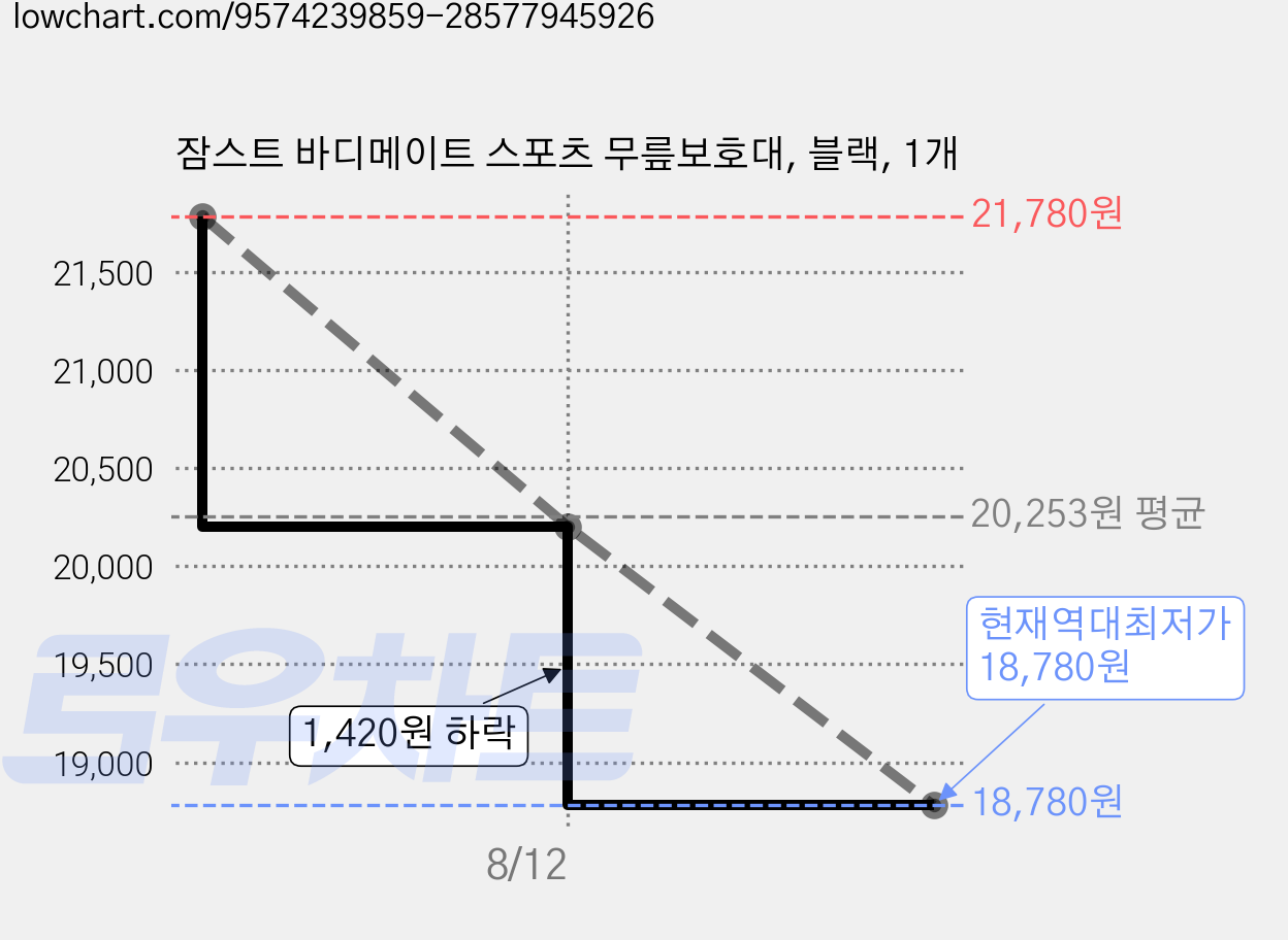 잠스트 바디메이트 스포츠 무릎보호대, 블랙, 1개 가격 변동 차트, 현재가 18,780원, 역대최저가