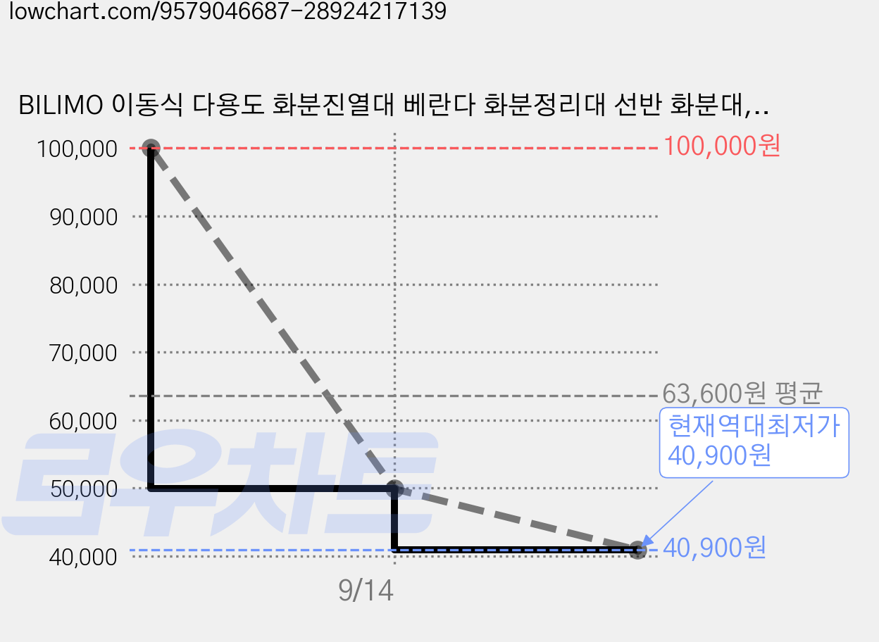 BILIMO 이동식 다용도 화분진열대 베란다 화분정리대 선반 화분대, 2단, 블랙 가격 변동 차트, 현재가 40,900원, 역대최저가