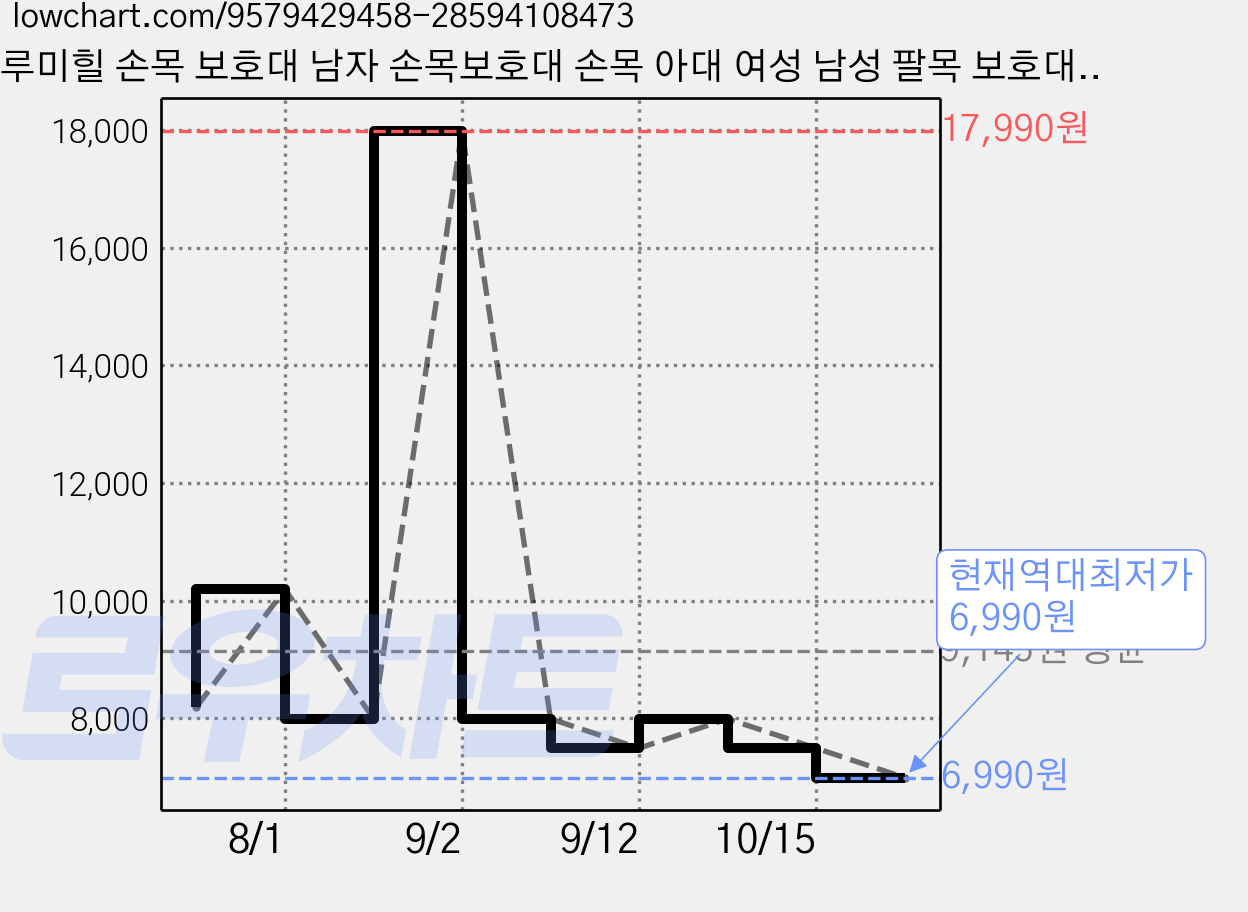 루미힐 손목 보호대 남자 손목보호대 손목 아대 여성 남성 팔목 보호대 2P, 블랙, 2개 가격 변동 차트, 현재가 6,990원, 역대최저가