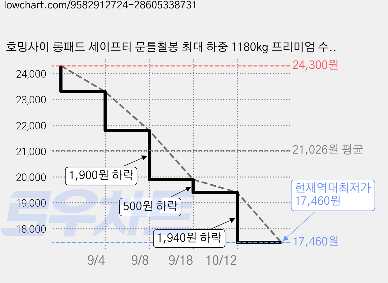 호밍사이 롱패드 세이프티 문틀철봉 최대 하중 1180kg 프리미엄 수평계 3개 장착 가정용 체조링 증정, 블랙 가격 변동 차트, 현재가 17,460원, 역대최저가