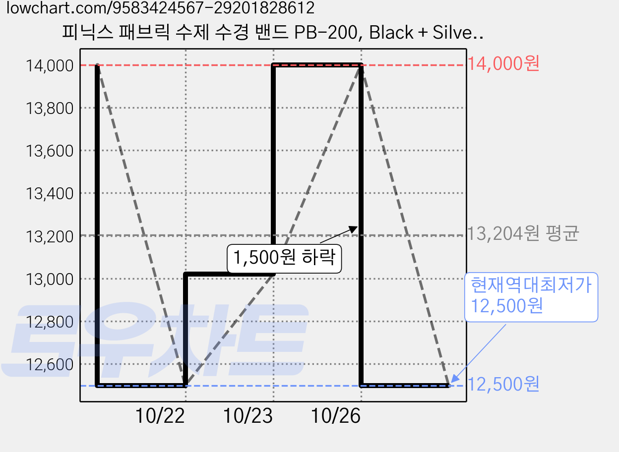 피닉스 패브릭 수제 수경 밴드 PB-200, Black + Silver, 2개 가격 변동 차트, 현재가 12,500원, 역대최저가