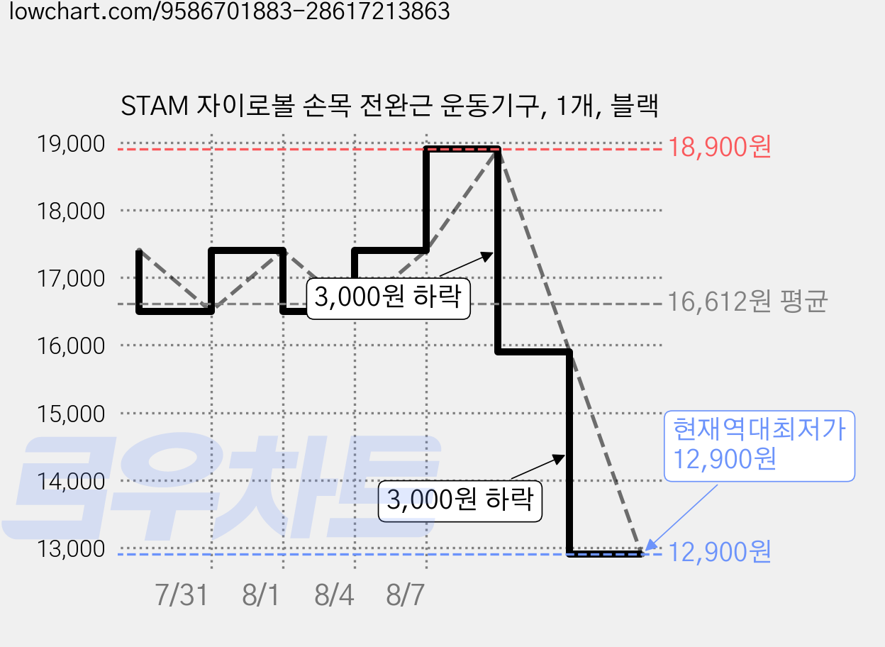 STAM 자이로볼 손목 전완근 운동기구, 1개, 블랙 가격 변동 차트, 현재가 12,900원, 역대최저가