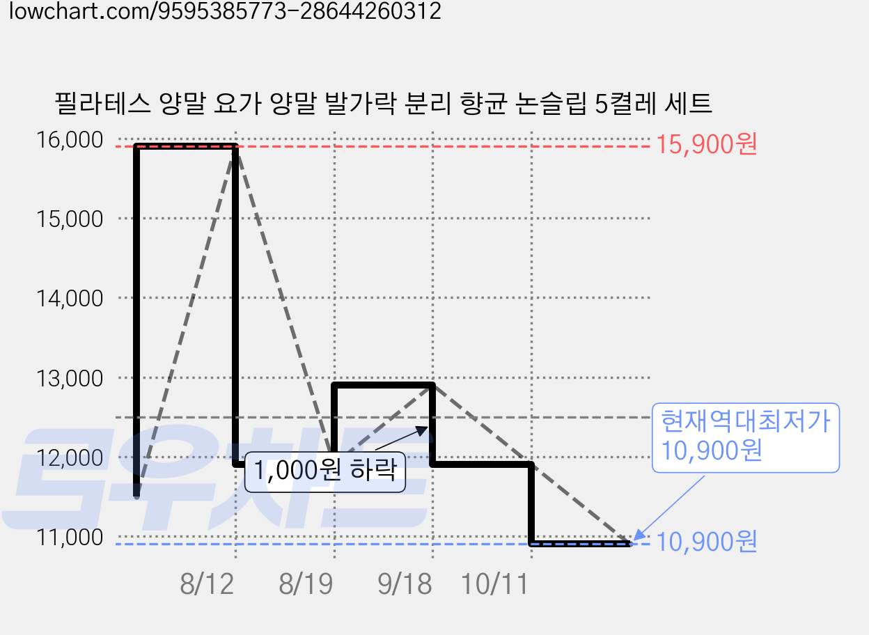필라테스 양말 요가 양말 발가락 분리 향균 논슬립 5켤레 세트 가격 변동 차트, 현재가 10,900원, 역대최저가