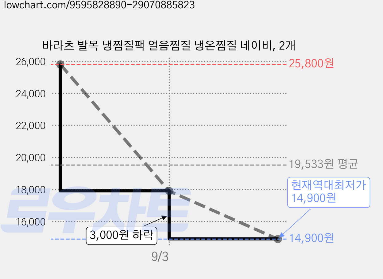 바라츠 발목 냉찜질팩 얼음찜질 냉온찜질 네이비, 2개 가격 변동 차트, 현재가 14,900원, 역대최저가