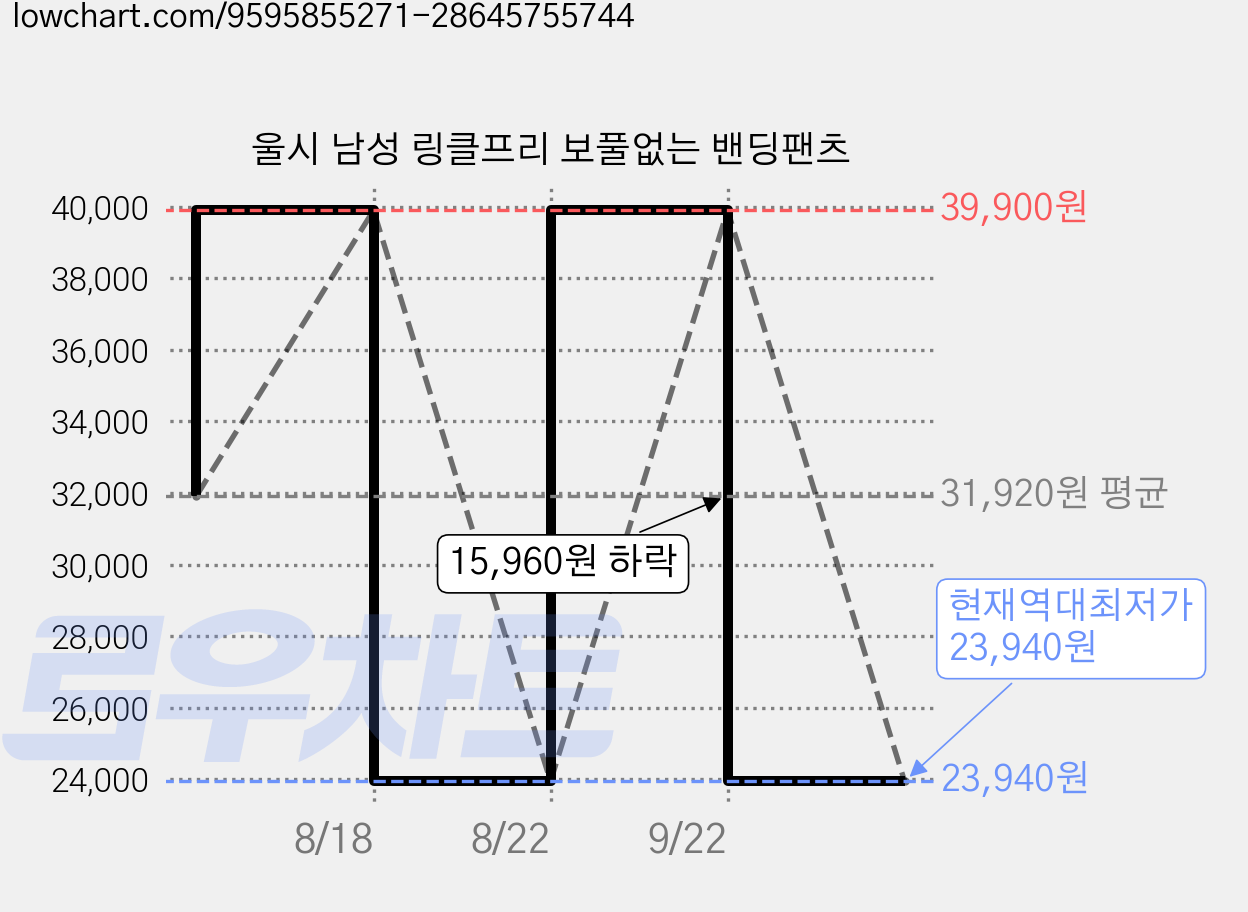 울시 남성 링클프리 보풀없는 밴딩팬츠 가격 변동 차트, 현재가 23,940원, 역대최저가