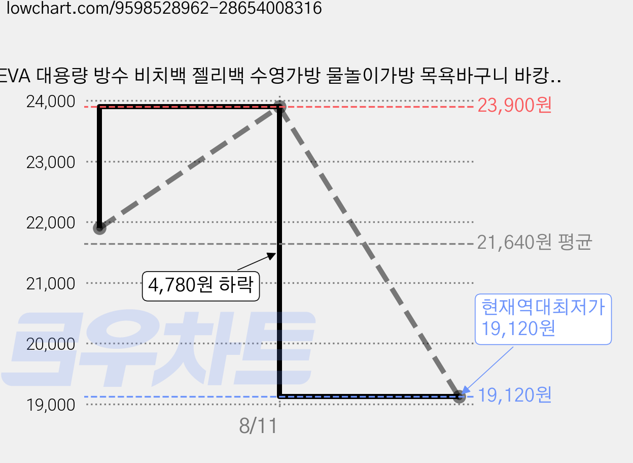 EVA 대용량 방수 비치백 젤리백 수영가방 물놀이가방 목욕바구니 바캉스 여행가방, 블랙 가격 변동 차트, 현재가 19,120원, 역대최저가