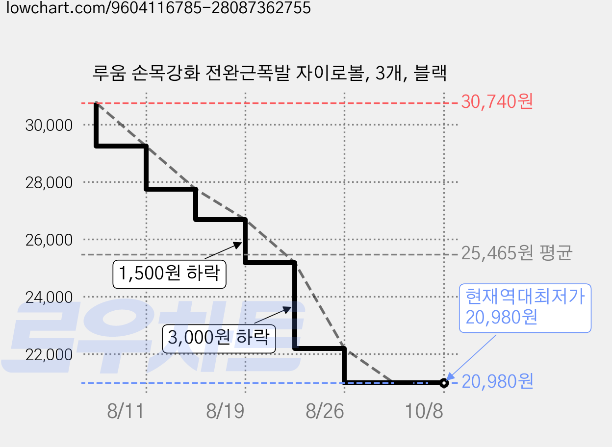 루움 손목강화 전완근폭발 자이로볼, 3개, 블랙 가격 변동 차트, 현재가 20,980원, 역대최저가