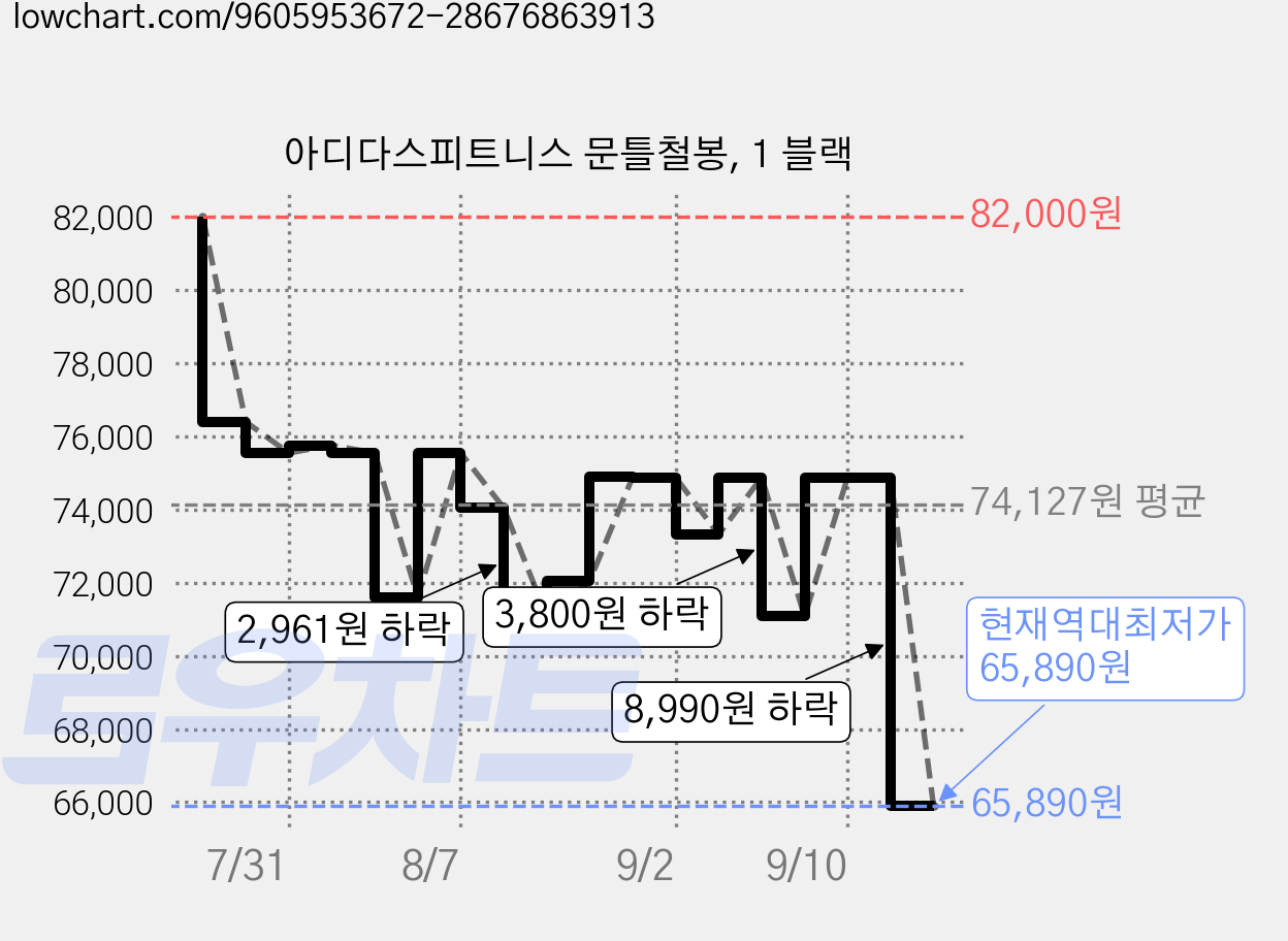 아디다스피트니스 문틀철봉, 1 블랙 가격 변동 차트, 현재가 65,890원, 역대최저가