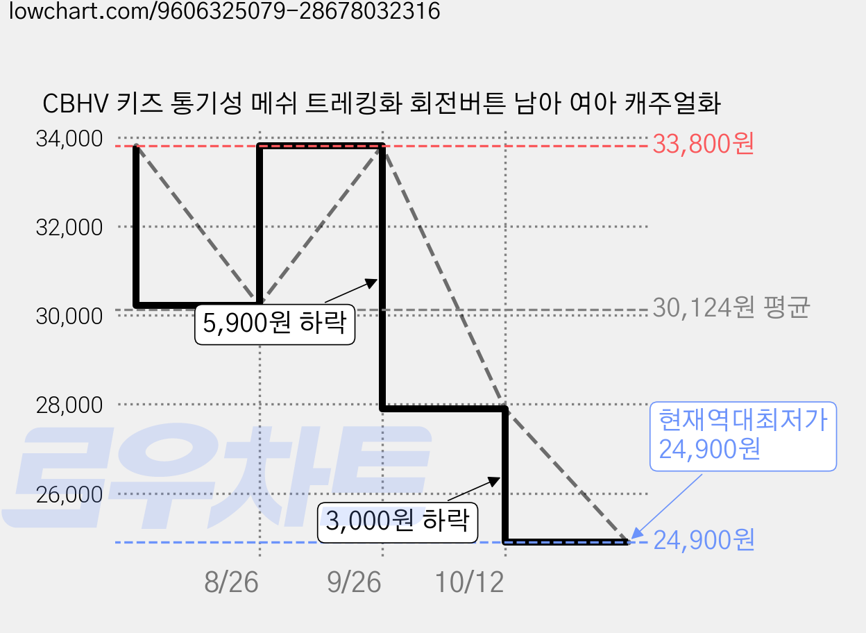 CBHV 키즈 통기성 메쉬 트레킹화 회전버튼 남아 여아 캐주얼화 가격 변동 차트, 현재가 24,900원, 역대최저가